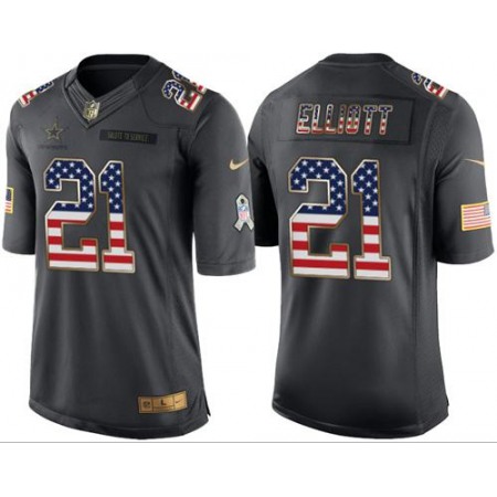 Nike Cowboys #21 Ezekiel Elliott Black Men's Stitched NFL Limited USA Flag Salute To Service Jersey