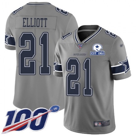 Nike Cowboys #21 Ezekiel Elliott Gray Men's Stitched With Established In 1960 Patch NFL Limited Inverted Legend 100th Season Jersey