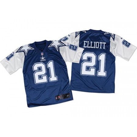 Nike Cowboys #21 Ezekiel Elliott Navy Blue/White Throwback Men's Stitched NFL Elite Jersey