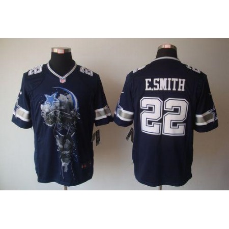 Nike Cowboys #22 Emmitt Smith Navy Blue Team Color Men's Stitched NFL Helmet Tri-Blend Limited Jersey