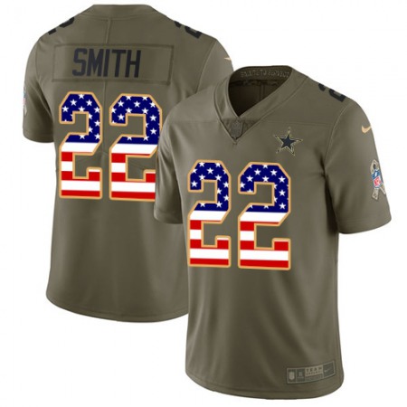 Nike Cowboys #22 Emmitt Smith Olive/USA Flag Men's Stitched NFL Limited 2017 Salute To Service Jersey