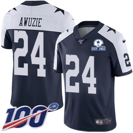 Nike Cowboys #24 Chidobe Awuzie Navy Blue Thanksgiving Men's Stitched With Established In 1960 Patch NFL 100th Season Vapor Untouchable Limited Throwback Jersey