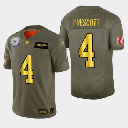 Dallas Cowboys #4 Dak Prescott Men's Nike Olive Gold 2019 Salute to Service Limited NFL 100 Jersey