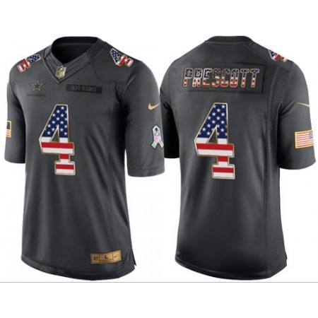 Nike Cowboys #4 Dak Prescott Black Men's Stitched NFL Limited USA Flag Salute To Service Jersey