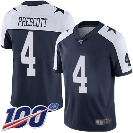 Nike Cowboys #4 Dak Prescott Navy Blue Thanksgiving Men's Stitched NFL 100th Season Vapor Throwback Limited Jersey