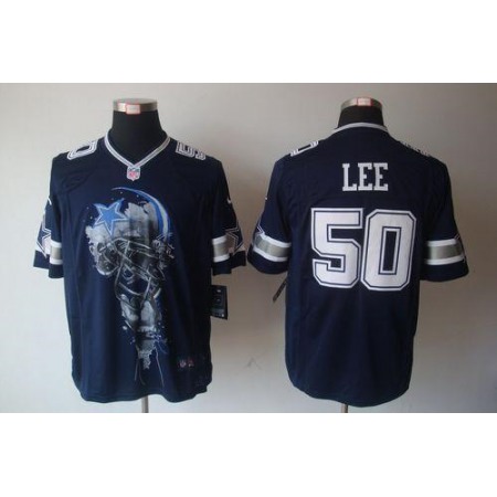 Nike Cowboys #50 Sean Lee Navy Blue Team Color Men's Stitched NFL Helmet Tri-Blend Limited Jersey