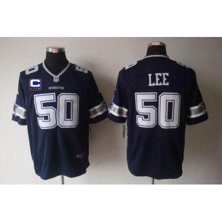 Nike Cowboys #50 Sean Lee Navy Blue Team Color With C Patch Men's Stitched NFL Game Jersey