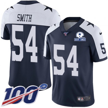 Nike Cowboys #54 Jaylon Smith Navy Blue Thanksgiving Men's Stitched With Established In 1960 Patch NFL 100th Season Vapor Untouchable Limited Throwback Jersey