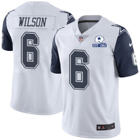 Nike Cowboys #6 Donovan Wilson White Men's Stitched With Established In 1960 Patch NFL Limited Rush Jersey