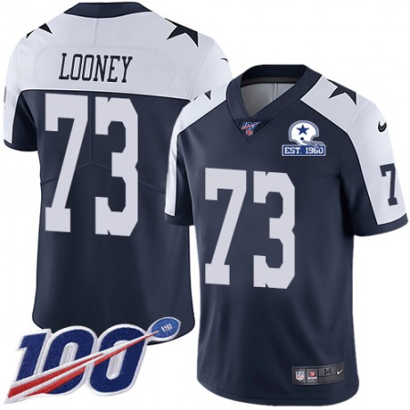 Nike Cowboys #73 Joe Looney Navy Blue Thanksgiving Men's Stitched With Established In 1960 Patch NFL 100th Season Vapor Untouchable Limited Throwback Jersey