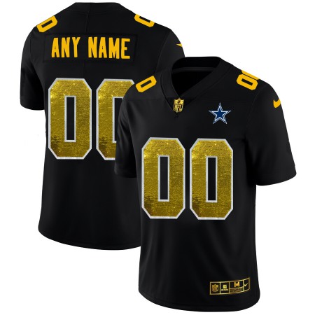 Dallas Cowboys Custom Men's Black Nike Golden Sequin Vapor Limited NFL Jersey