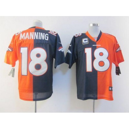 Nike Broncos #18 Peyton Manning Orange/Navy Blue Men's Stitched NFL Elite Split Jersey