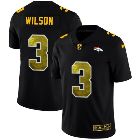 Denver Broncos #3 Russell Wilson Men's Black Nike Golden Sequin Vapor Limited NFL Jersey