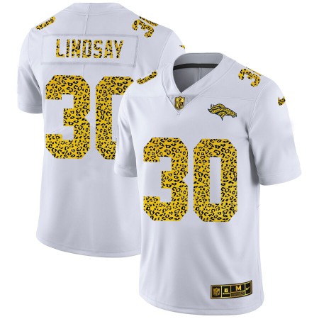 Denver Broncos #30 Phillip Lindsay Men's Nike Flocked Leopard Print Vapor Limited NFL Jersey White