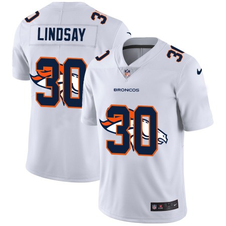 Denver Broncos #30 Phillip Lindsay White Men's Nike Team Logo Dual Overlap Limited NFL Jersey