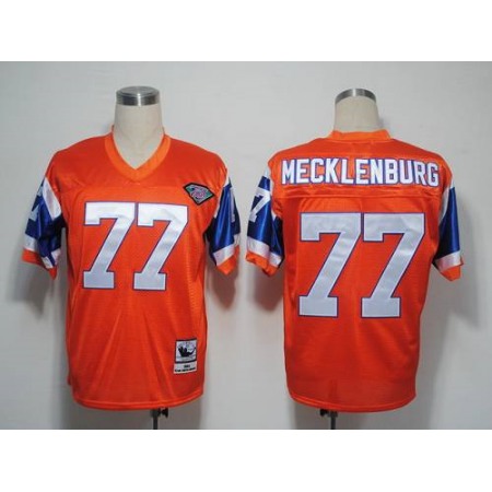 Mitchel and Ness Broncos #77 Karl Mecklenburg Orange With 75 Anniversary Patch Stitched Throwback NFL Jersey