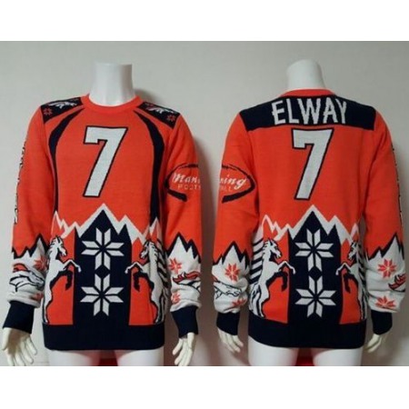 Nike Broncos #7 John Elway Orange/Navy Blue Men's Ugly Sweater