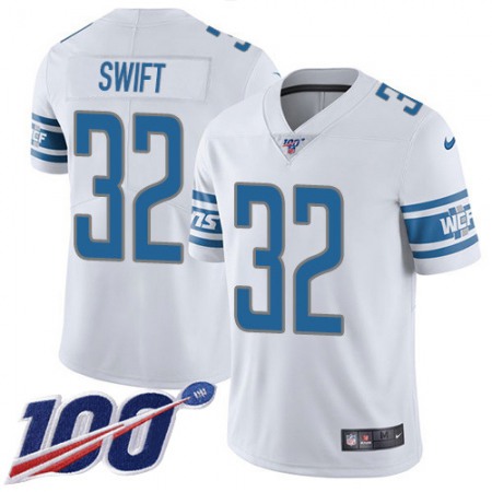 Nike Lions #32 D'Andre Swift White Men's Stitched NFL 100th Season Vapor Untouchable Limited Jersey