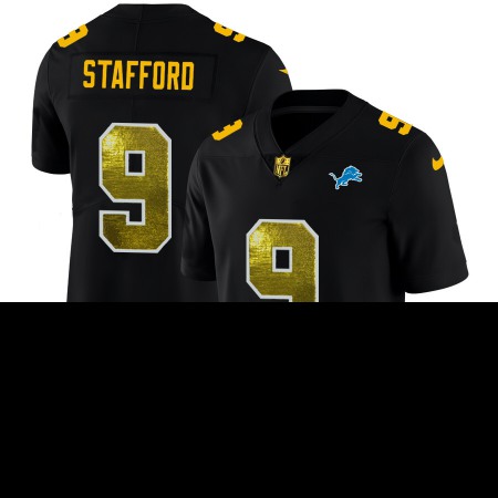 Detroit Lions #9 Matthew Stafford Men's Black Nike Golden Sequin Vapor Limited NFL Jersey