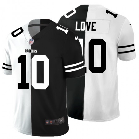 Green Bay Packers #10 Jordan Love Men's Black V White Peace Split Nike Vapor Untouchable Limited NFL Jersey