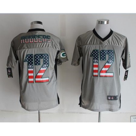 Nike Packers #12 Aaron Rodgers Grey Men's Stitched NFL Elite USA Flag Fashion Jersey