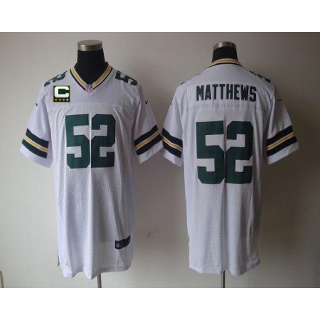 Nike Packers #52 Clay Matthews White With C Patch Men's Stitched NFL Elite Jersey