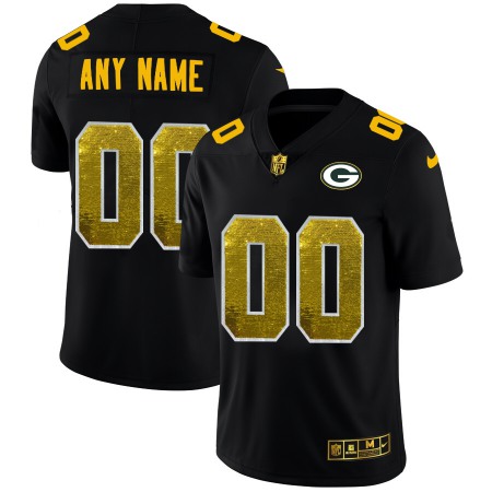 Green Bay Packers Custom Men's Black Nike Golden Sequin Vapor Limited NFL Jersey