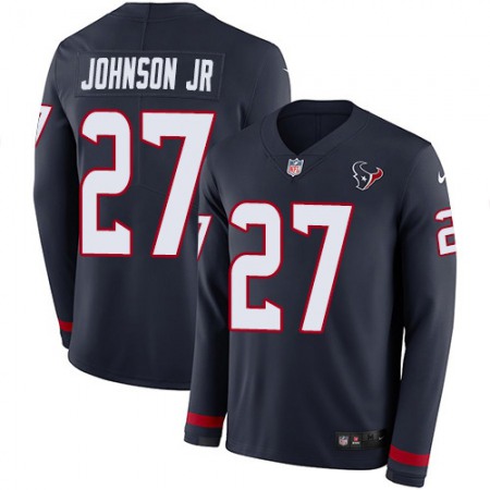 Nike Texans #27 Duke Johnson Jr Navy Blue Team Color Men's Stitched NFL Limited Therma Long Sleeve Jersey