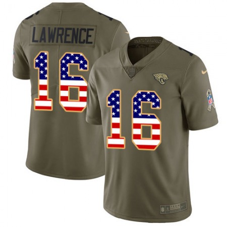 Nike Jaguars #16 Trevor Lawrence Olive/USA Flag Men's Stitched NFL Limited 2017 Salute To Service Jersey