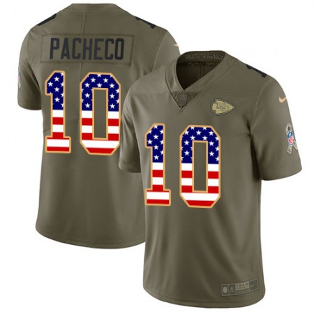 Nike Chiefs #10 Isiah Pacheco Olive/USA Flag Men's Stitched NFL Limited 2017 Salute To Service Jersey