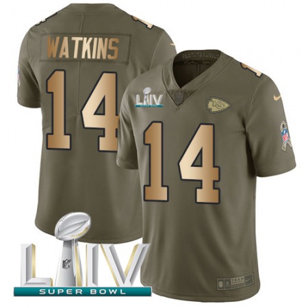 Nike Chiefs #14 Sammy Watkins Olive/Gold Super Bowl LIV 2020 Men's Stitched NFL Limited 2017 Salute To Service Jersey