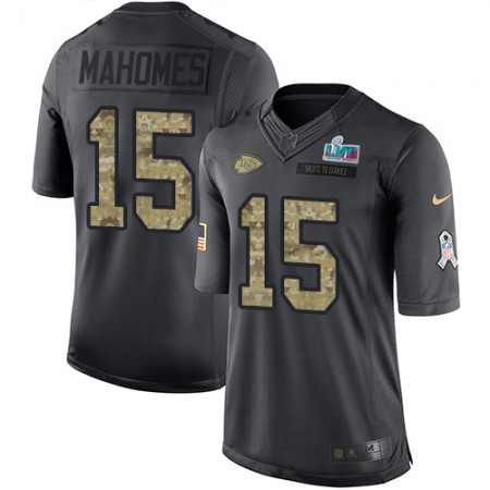 Nike Chiefs #15 Patrick Mahomes Black Super Bowl LVII Patch Men's Stitched NFL Limited 2016 Salute to Service Jersey