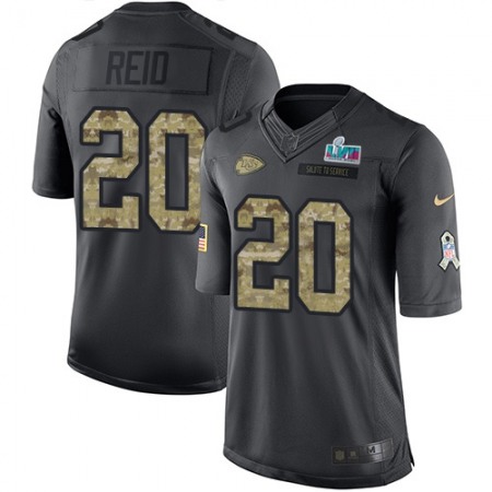 Nike Chiefs #20 Justin Reid Black Super Bowl LVII Patch Men's Stitched NFL Limited 2016 Salute to Service Jersey