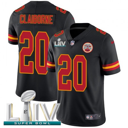 Nike Chiefs #20 Morris Claiborne Black Super Bowl LIV 2020 Men's Stitched NFL Limited Rush Jersey