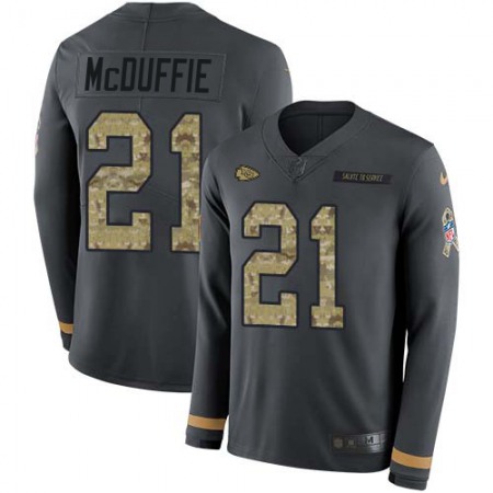 Nike Chiefs #21 Trent McDuffie Anthracite Salute to Service Men's Stitched NFL Limited Therma Long Sleeve Jersey