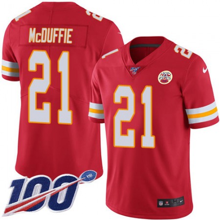 Nike Chiefs #21 Trent McDuffie Red Team Color Men's Stitched NFL 100th Season Vapor Limited Jersey