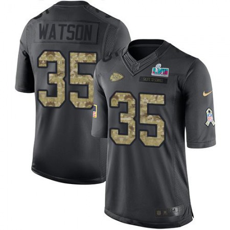 Nike Chiefs #35 Jaylen Watson Black Super Bowl LVII Patch Men's Stitched NFL Limited 2016 Salute to Service Jersey