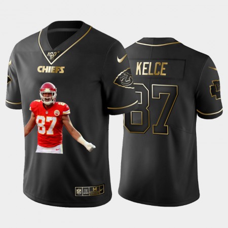 Kansas City Chiefs #87 Travis Kelce Nike Team Hero 2 Vapor Limited NFL 100 Jersey Black Golden