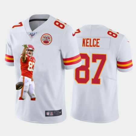 Kansas City Chiefs #87 Travis Kelce Nike Team Hero 4 Vapor Limited NFL 100 Jersey White Golden