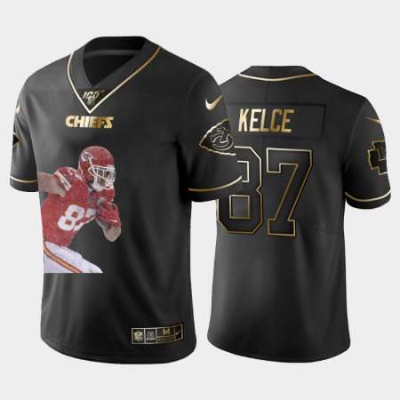 Kansas City Chiefs #87 Travis Kelce Nike Team Hero 5 Vapor Limited NFL 100 Jersey Black Golden