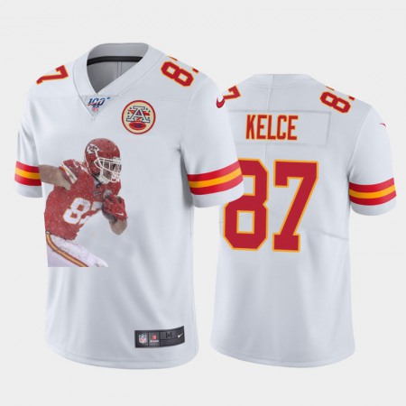 Kansas City Chiefs #87 Travis Kelce Nike Team Hero 5 Vapor Limited NFL 100 Jersey White Golden