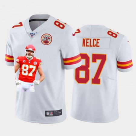 Kansas City Chiefs #87 Travis Kelce Nike Team Hero 7 Vapor Limited NFL 100 Jersey White Golden