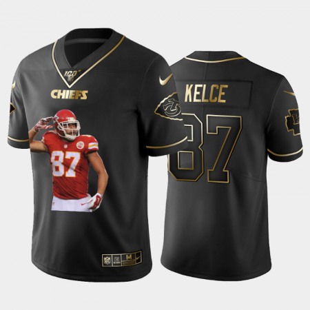 Kansas City Chiefs #87 Travis Kelce Nike Team Hero 8 Vapor Limited NFL 100 Jersey Black Golden