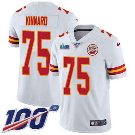 Nike Chiefs #75 Darian Kinnard White Super Bowl LVII Patch Men's Stitched NFL 100th Season Vapor Limited Jersey