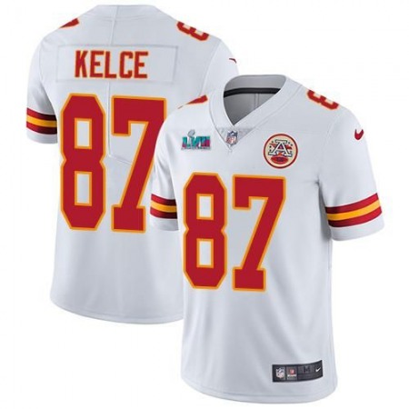 Nike Chiefs #87 Travis Kelce White Super Bowl LVII Patch Men's Stitched NFL Vapor Untouchable Limited Jersey