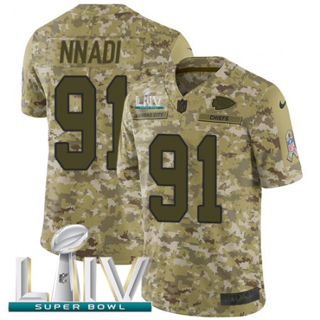 Nike Chiefs #91 Derrick Nnadi Camo Super Bowl LIV 2020 Men's Stitched NFL Limited 2018 Salute To Service Jersey