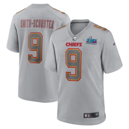 Nike Chiefs #9 JuJu Smith-Schuster Men's Super Bowl LVII Patch Atmosphere Fashion Game Jersey - Gray