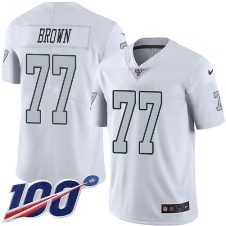 Nike Raiders #77 Trent Brown White Men's Stitched NFL Limited Rush 100th Season Jersey