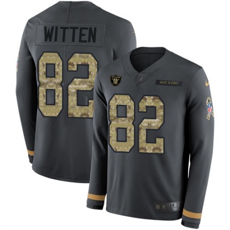 Nike Raiders #82 Jason Witten Anthracite Salute to Service Men's Stitched NFL Limited Therma Long Sleeve Jersey