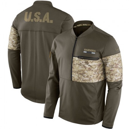 Men's Oakland Raiders Nike Olive Salute to Service Sideline Hybrid Half-Zip Pullover Jacket